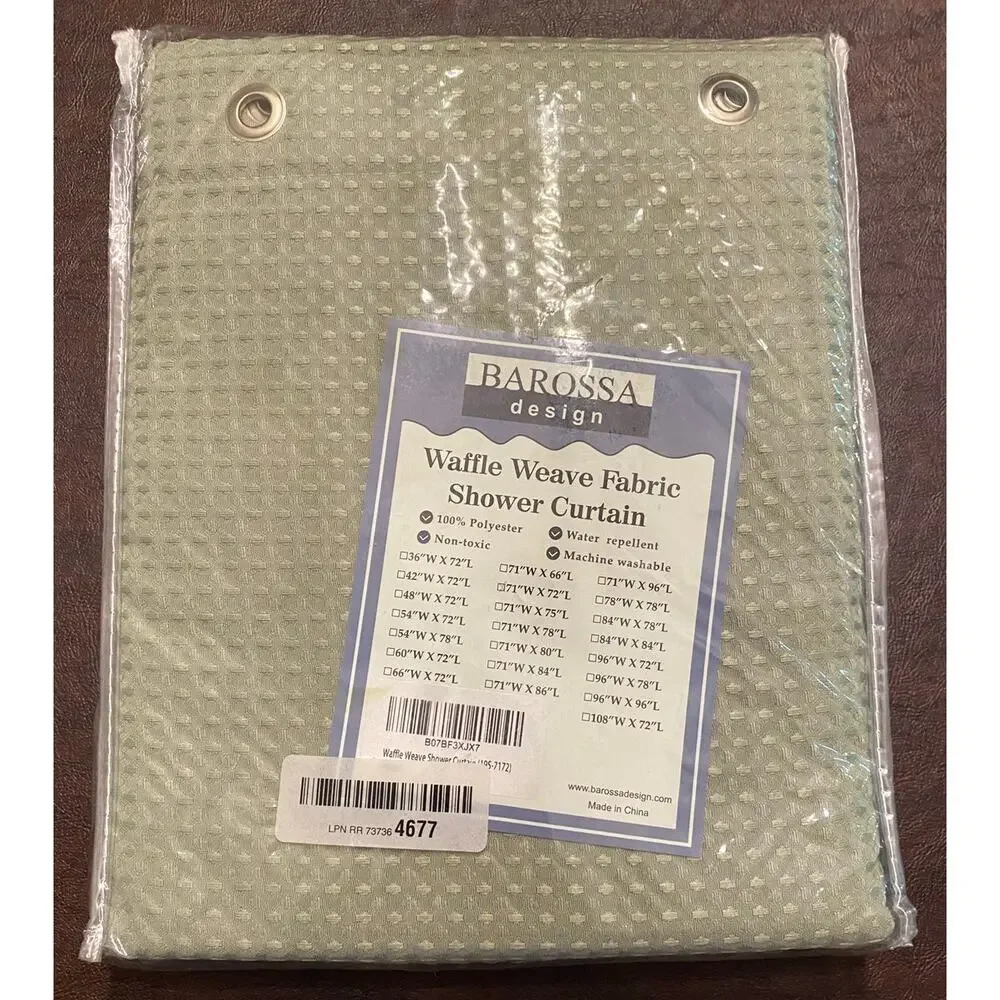 NIP Barossa Design Sage Green Waffle Weave Fabric Shower Curtain 71x72 Spa